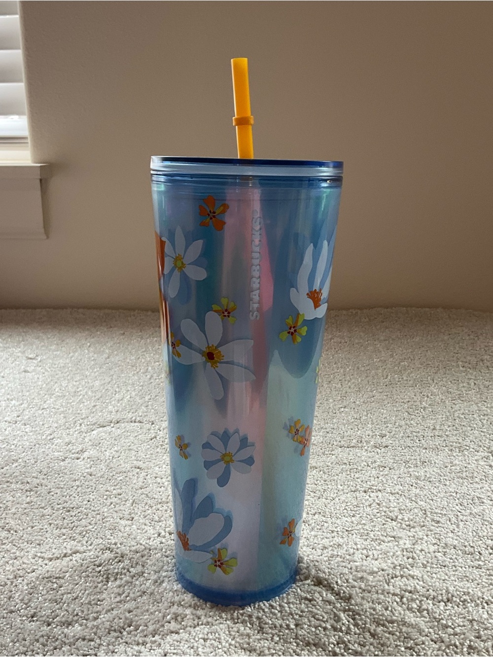 Nwt Starbucks Spring 24 oz shimmery blue floral tumbler New